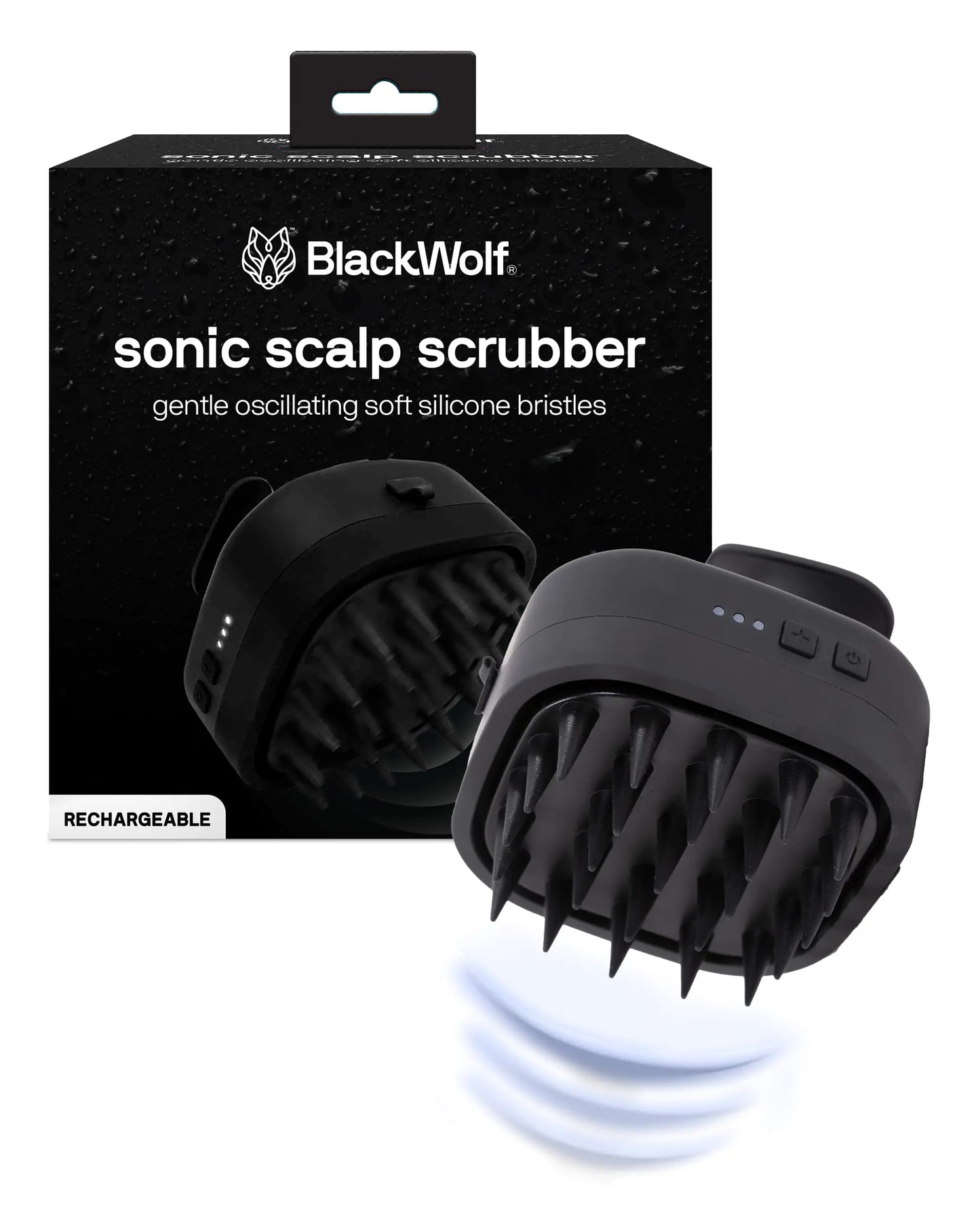 Black Wolf Sonic Scalp Scrubber - Electric Hair & Scalp Massager Brush with 3-Speed Oscillation - Rechargeable Shower Brush & Head Scrubber with Soft Silicone Bristles for Deep Clean & Exfoliation
