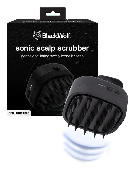 Black Wolf Sonic Scalp Scrubber - Electric Hair & Scalp Massager Brush with 3-Speed Oscillation - Rechargeable Shower Brush & Head Scrubber with Soft Silicone Bristles for Deep Clean & Exfoliation