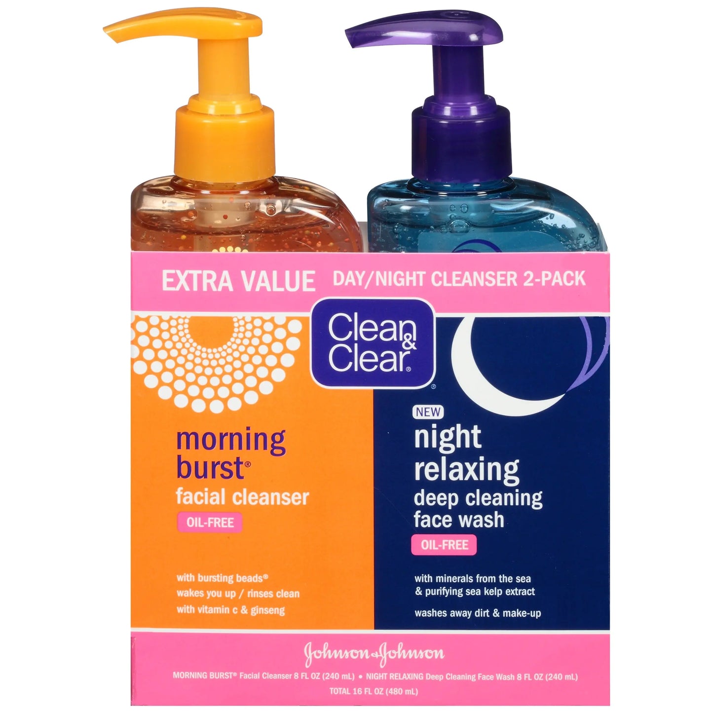Clean & Clear 2-Pack Day and Night Face Cleanser Citrus Morning Burst Facial Cleanser with Vitamin C and Cucumber Relaxing Night Facial Cleanser with Sea Minerals Oil No & Hypoallergenic Face Wash