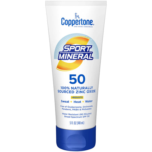 Coppertone SPORT Sunscreen Lotion SPF 50 Zinc Oxide Mineral Sunscreen Water Resistant Body Sunscreen SPF 50 5 Fl Oz Tube