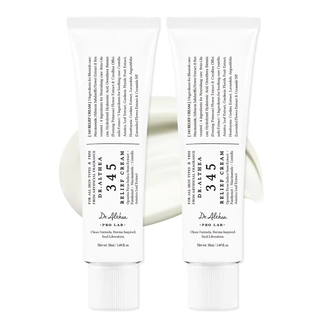 Dr.Althea 345 Relief Cream | Daily Face Moisturizer | Blemish Relief Care | Soothing Recovery & Moisture with Niacinamide Panthenol | Korean Vegan Skin Care for All Skin Types | 1.7 Fl Oz (Pack of 2)