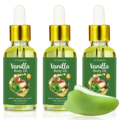 3 Pack Vanilla Body Oil Scented Body Oils for Women Body Oil after Shower Body Oil Vanilla Skin Dry Body Oil with Vanilla Essential Oil Jojoba Oil Vitamin E and C Travel Size 1.01 fl. oz/30 ml